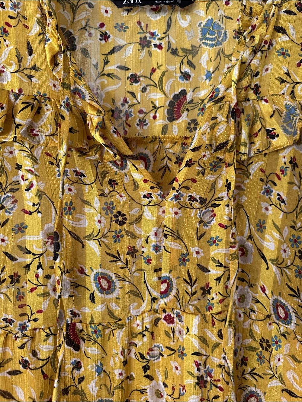 Zara Yellow Floral Ruffle-Neck Maxi Dress Size XS - Picture 9 of 13